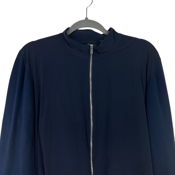 THEORY Men’s Large Bellville Navy Blue Panel Zip Up Jacket Sweater Material - Picture 3 of 16